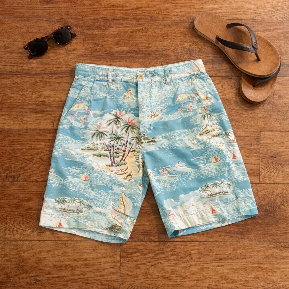 Vintage Island Print Shorts - Charleston SC - Coastal Preppy Resort Style